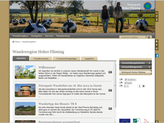 Das Wanderportal informiert umfassend zum Thema "Wandern im Naturpark Hoher Fläming". • © Screenshot